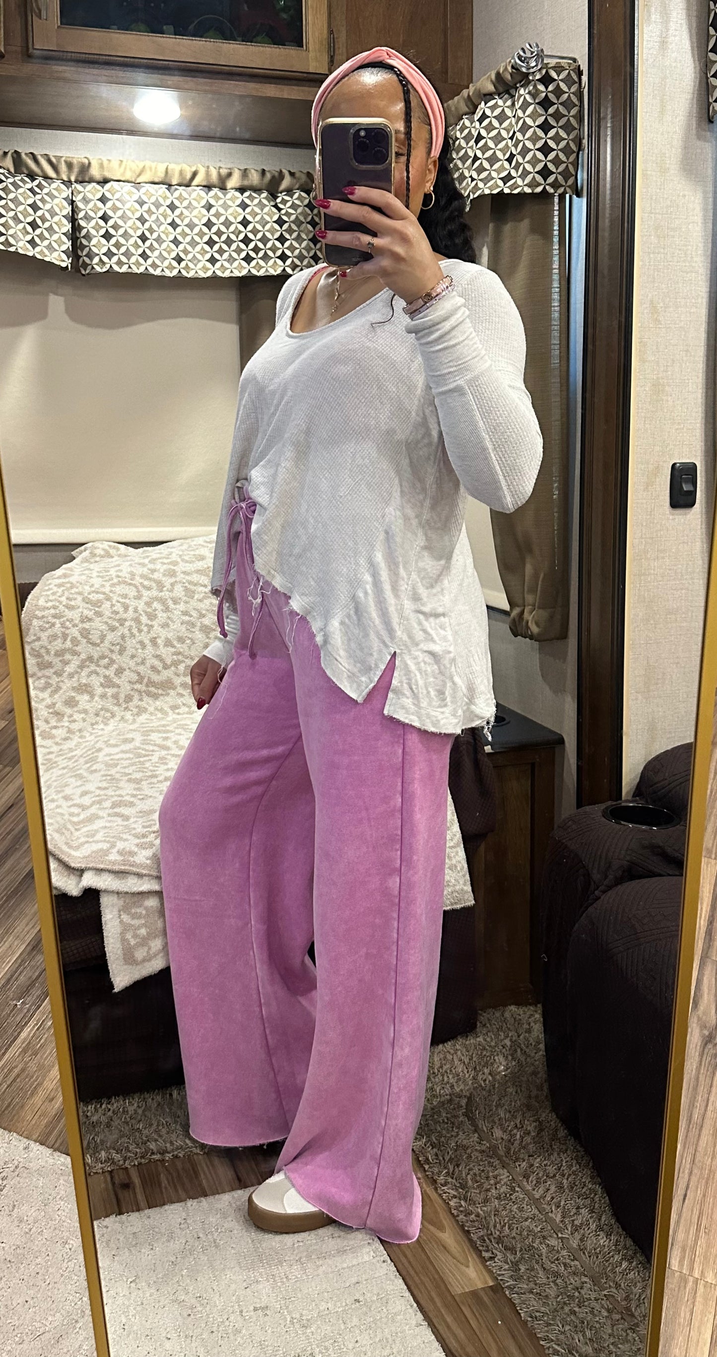 Sadie Acid Wash Fleece Palazzo Sweatpants | Bright Mauve