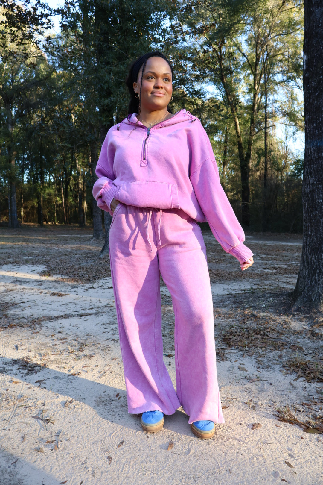 Millie Acid Washed Half Zip Hoodie | Bright Mauve