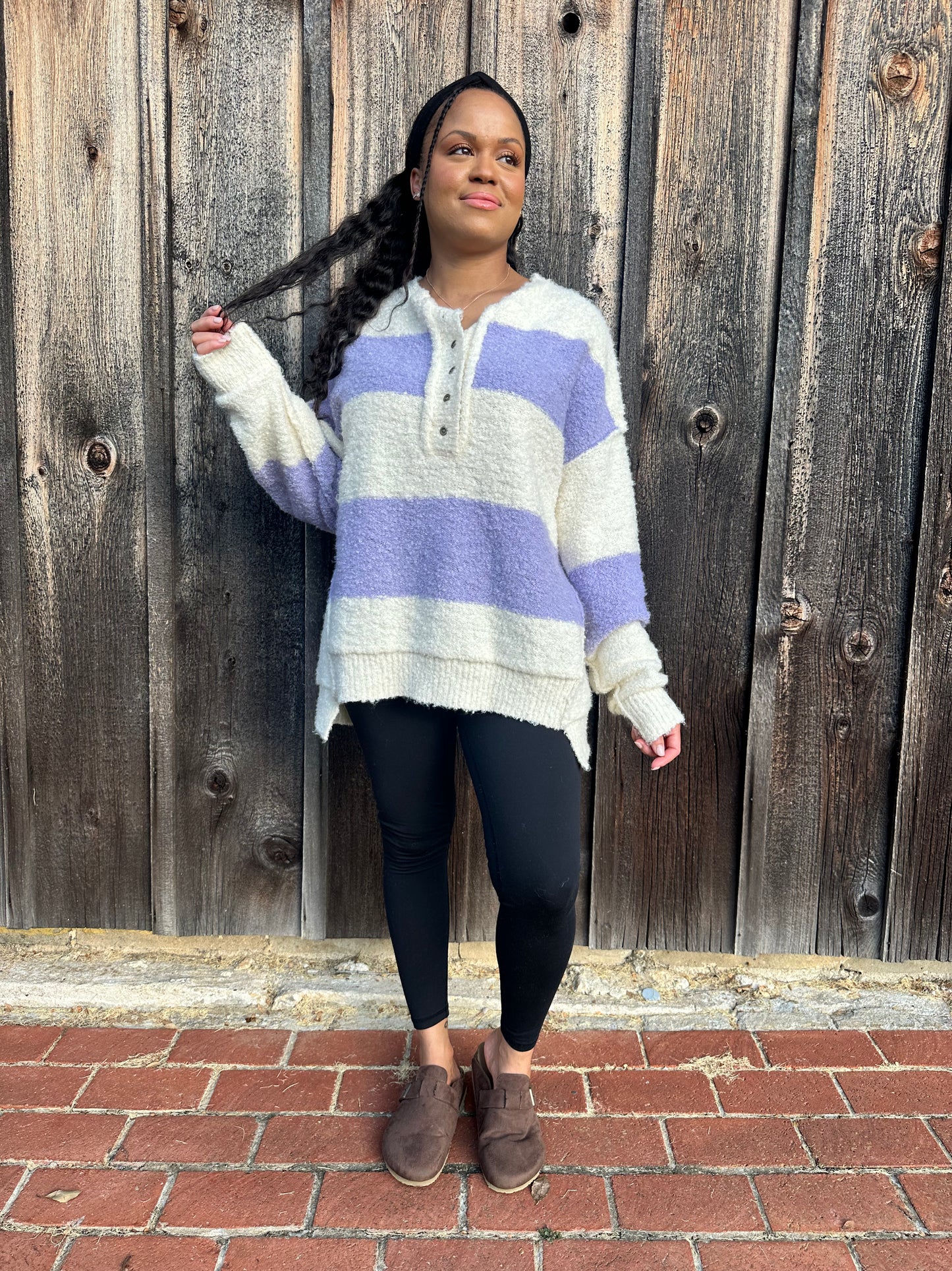 Like A Cloud Striped Henley Sweater | Lavender