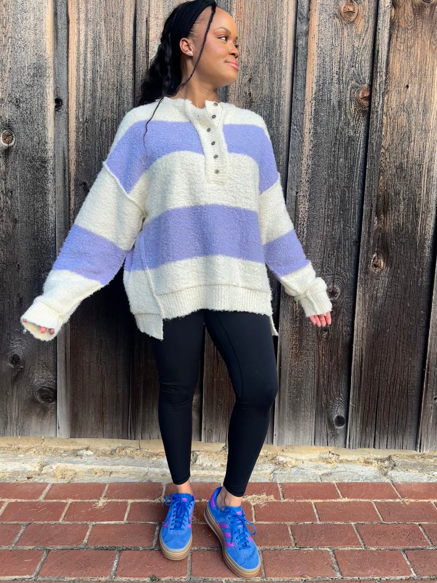 Like A Cloud Striped Henley Sweater | Lavender