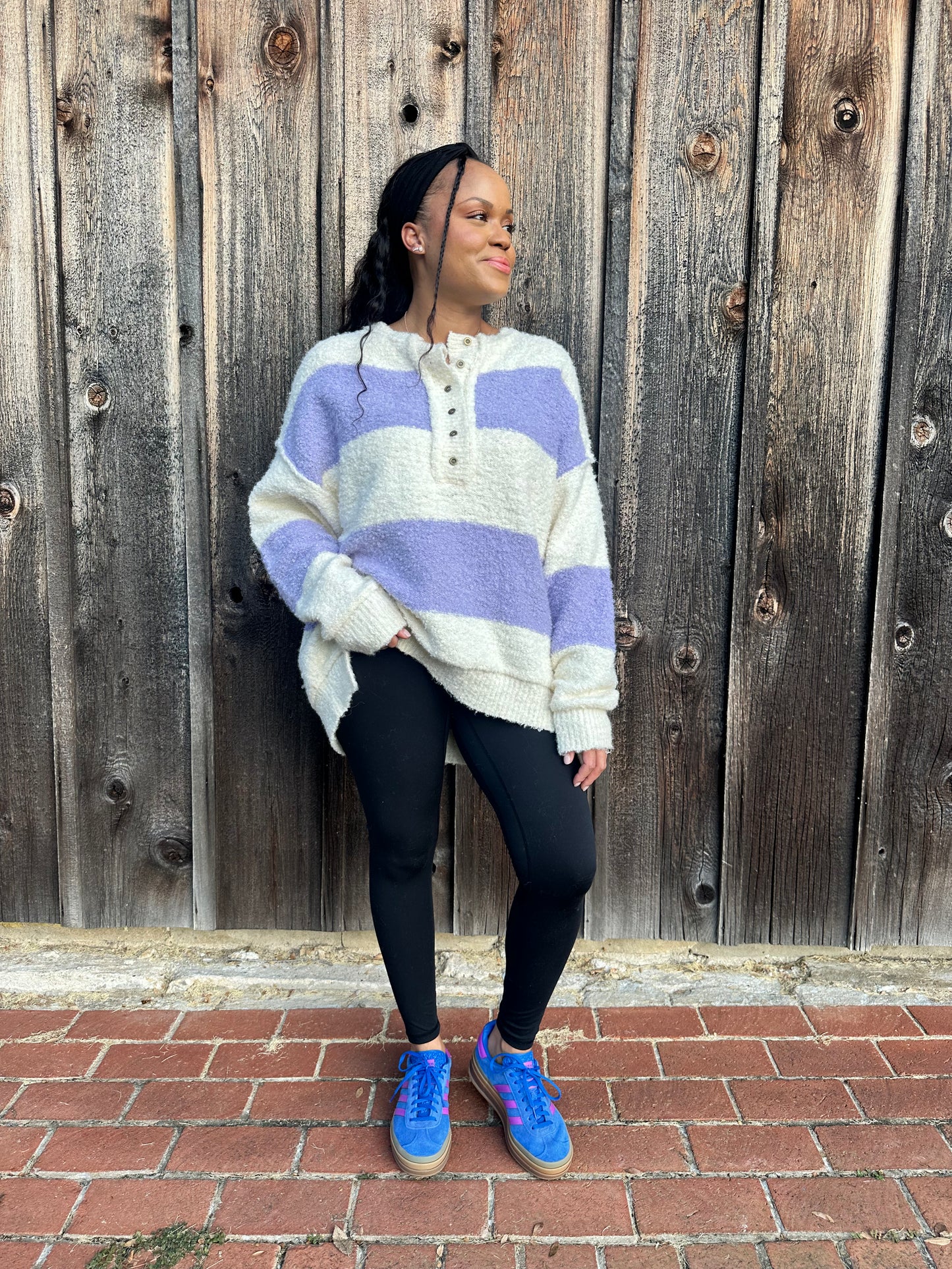 Like A Cloud Striped Henley Sweater | Lavender