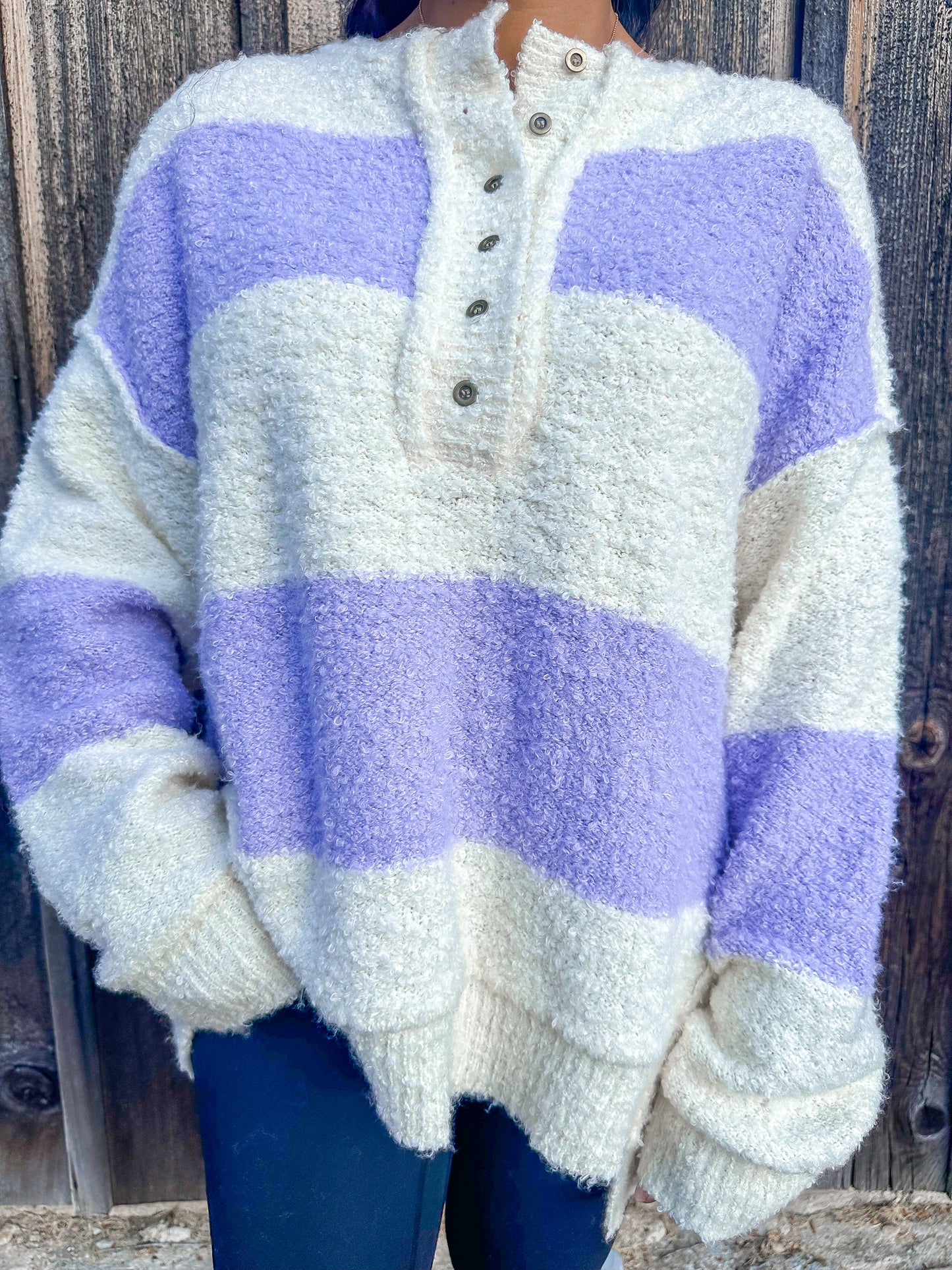 Like A Cloud Striped Henley Sweater | Lavender